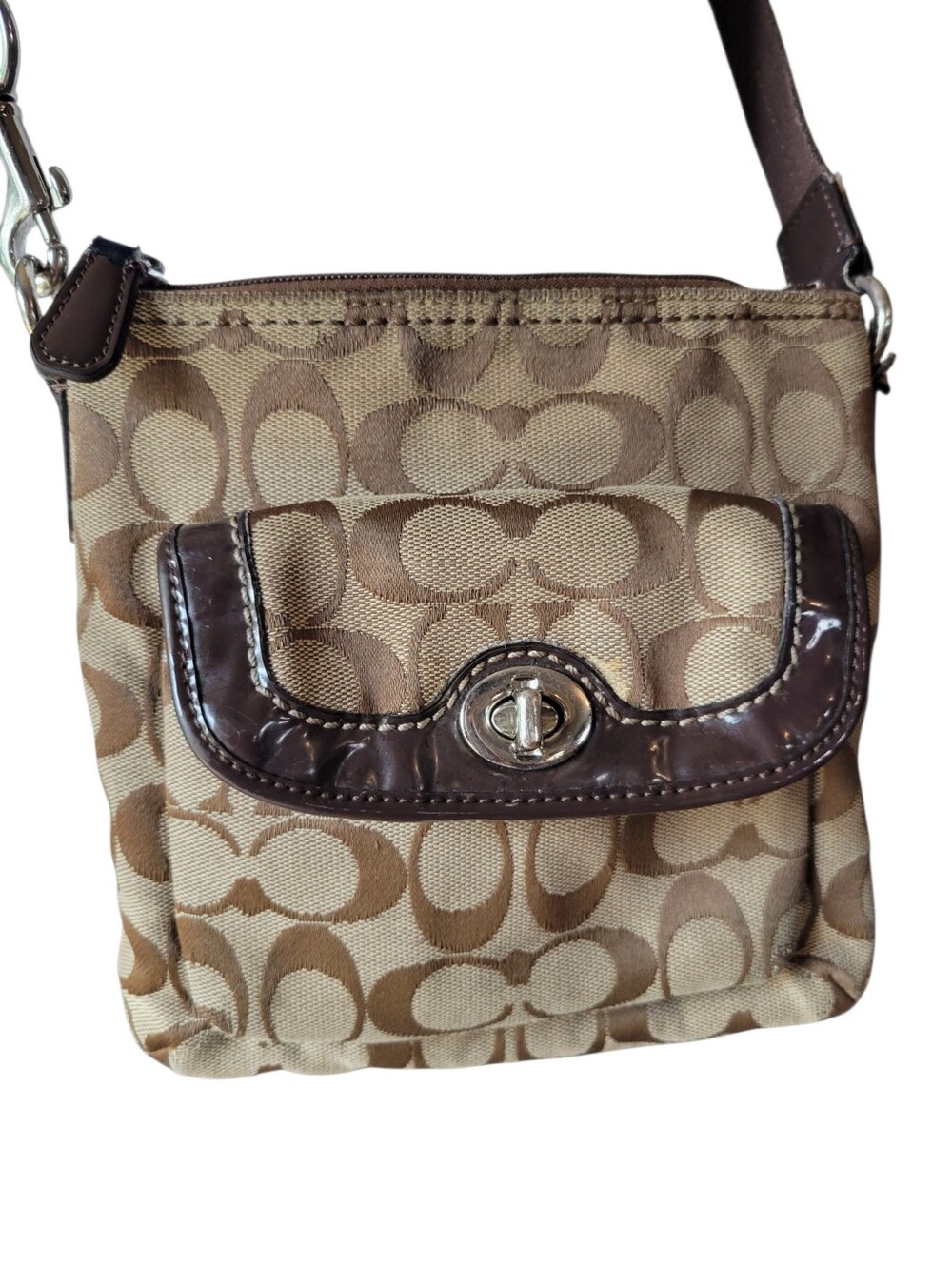 Y2K Coach Signature Jacquard Swingpack Crossbody Purse In Brown Tan - Picture 3 of 10